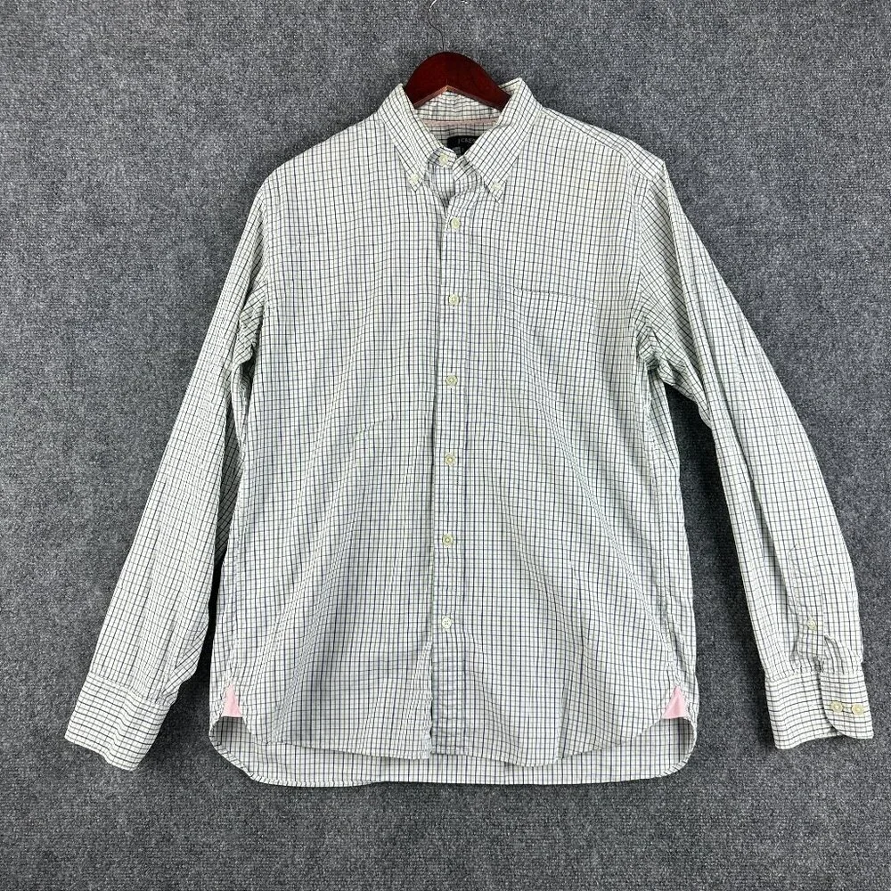 J Crew Shirt Mens Large Regular Fit Button Down Blue Green White Cotton Plaid